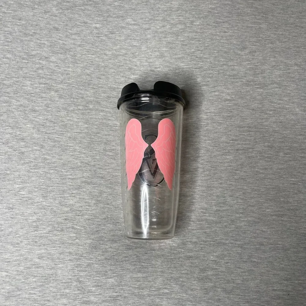 Victoria's Secret VS Clear Pink Wings 24 Oz. Insulated Tumbler Travel Mug
